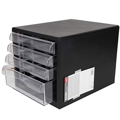 WSNBB 4 Capas Archivo Contenedor, Plástico Caja De Almacenamiento, Cajón De Papel A4 De Datos del Gabinete, Escritorio Locker, Longitud 277mm X Ancho 344mm X 259mm Altura (Color : Black)