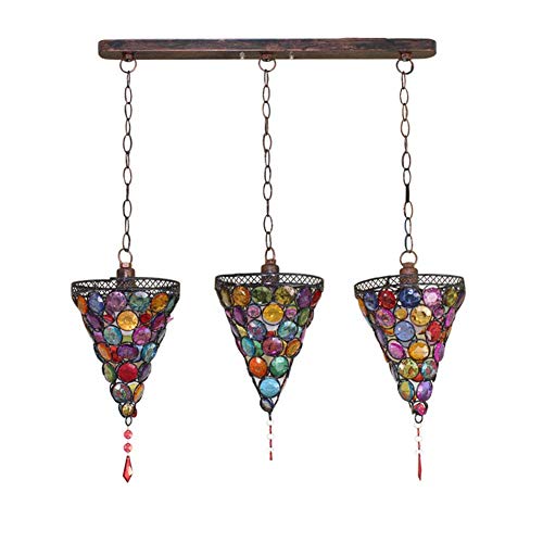 WYFX Vintage Mediterranean Pen Shop Restaurant Hanging Lamps Flush Mount Turkish Style Plug inr DIY Stained Acrylic Lampshade Iron Hanging Light Fittings for E14 Bedroo