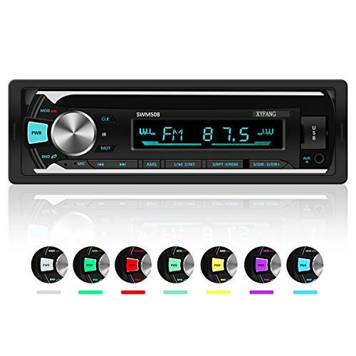 XYFANG Autoradio Bluetooth, 60W x 4 12V Control Remoto Manos Libres FM Estéreo de Coche, Apoyo de Reproductor MP3, Llamadas Manos Libres, Función de Radio y de Archivo, 7 Colores de Luz de Fondo