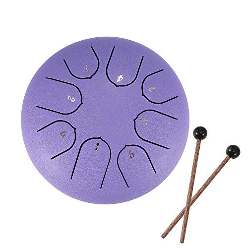 YChoice365 Tambor de acero para lengua, 6 pulgadas, 8 afinación de flor de loto, tambor de mano con baquetas, bolsa de transporte, cubierta de dedo, 15,24 cm + 8 melodías + morado