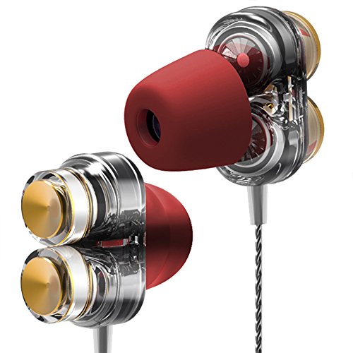 YFQH Auriculares Universales Audífonos Deportes Sonido Mágico Subwoofer Doble Anillo Móvil Auriculares Intrauditivos,Red