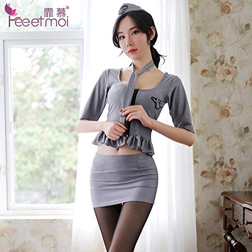 YINSHENG Hot Sexy azafata Ropa Interior azafata Disfraz Faldas para el Papel de Las Mujeres para Jugar Medias de Rejilla para Mujeres Tirantes Pantimedias Medias elásticas Paquete Negro de lence