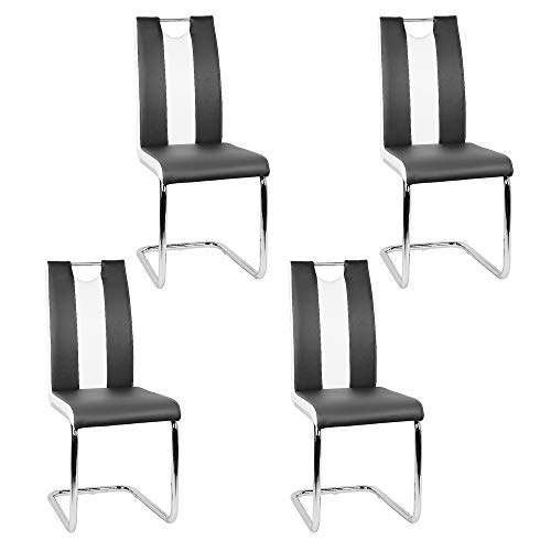 YJIIJY Köln Silla Cantilever Pack de 4 para Cocina/Comedor/Oficina/Salon (Negro - Blanco, 4)