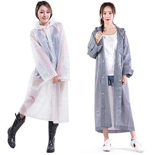 Youery 2 Piezas Chubasqueros Impermeable,Poncho Impermeable Transparente Resistente al Agua con Capuchas y Mangas,Impermeable Ligero Reutilizable Resistente a la Lluvia para Adultos Picnic