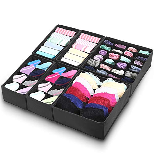 YUCCH Organizadores de Cajones para Ropa Interior, Cajas Plegable Organizador de Almacenamiento para Almacenar Calcetines, Bufandas, Sujetador，Set de 6 Piezas, Negro