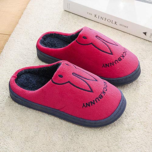 Zapatillas de Invierno Mujer Hombre Pantuflas,Pantuflas de algodón cálido de suela gruesa,pantuflas de piel antideslizantes para interiores-Rojo vino c_38-39,de casa Suaves y cómodas Zapatillas