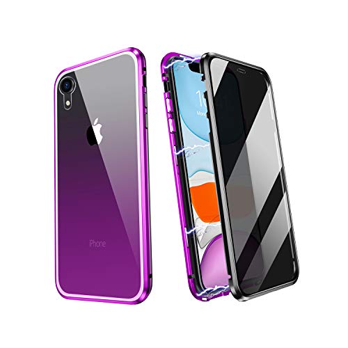 ZHIKE Funda para iPhone XR, Magnético Anti pío Privacidad Doble Cara Cobertura Pantalla Completa de Vidrio Templado Cubierta Color Degradado Diseño Antideslizante (Anti-Spy, Morado-Negro)