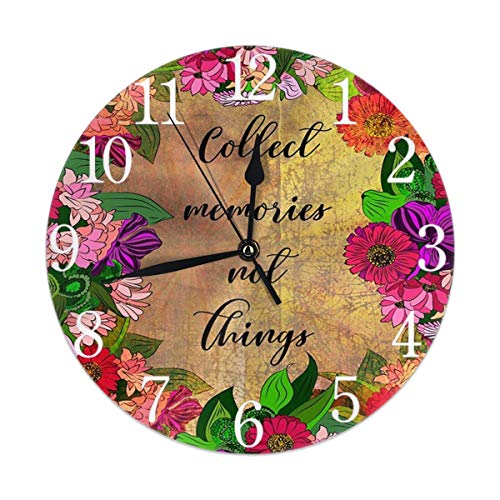 Zseeda Vintage Rainbow Floral con Cita Reloj de Pared Redondo Silencioso No Funciona con Pilas