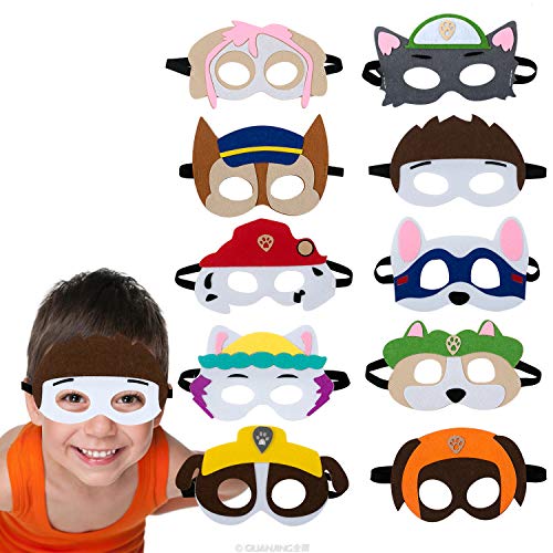 10 pcs Máscaras Animales para Niños Sentían,Juguetes para Perros Pata de Patrulla,Máscaras Partido Perrito,Máscaras Animales Perro los niños Cosplay,Máscaras Cumpleaños Halloween Animales Carnaval.