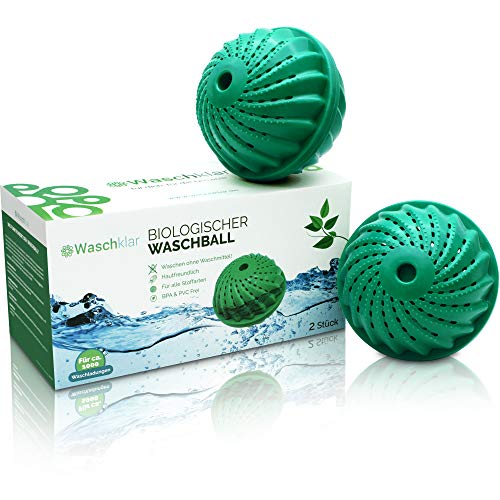 2 bolas de lavado ecológicas de Waschklar® [con bolsa protectora] para ropa limpia sin detergente, para lavadora, productos sostenibles, bolas de lavado biológicas para alérgicos