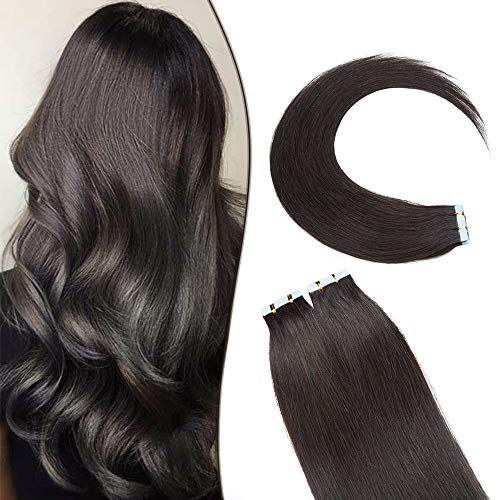 20"(50cm) SEGO Extensiones Adhesivas de Cabello Natural VOLUMEN GRUESO [3g*20PCS] #1B Negro Natural Pelo Humano 100% Remy sin Clip Tape in Hair (60g)