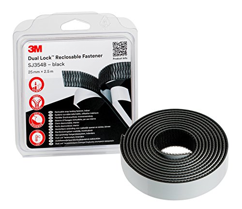 3M SJ354B Sujetador resellable de doble bloqueo, 25 mm x 2,5 m, negro