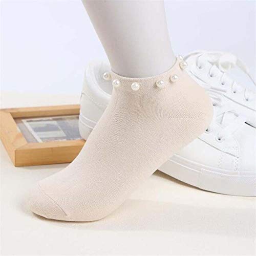 5 Pares/Paquete De Calcetines De Algodón para Mujer Calcetines Cortos Casuales para Niña Calcetines De Perlas Falsas Adorables Calcetines De Cuentas   A-6