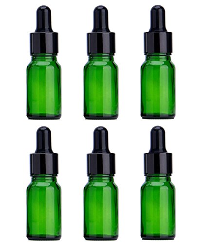 6PCS Verde vidrio del aceite esencial Frascos botella frasco cuentagotas con tapa negra maquillaje frasco cosmético envase de contenedores para aromaterapia perfume (30ml/1oz)