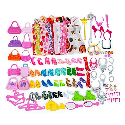 70 piezas ropa accesorios para muñecas Barbie 10 Set vestido vestido 30 piezas joyas accesorios obtienen collar espejo perchas, 20 pares de zapatos y 10 piezas bolso para muñecas de niña de 30 cm