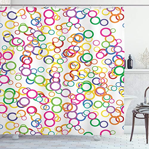 ABAKUHAUS Arco Iris Cortina de Baño, Color círculo geométrico, Material Resistente al Agua Durable Estampa Digital, 175 x 200 cm, salmón Lavanda