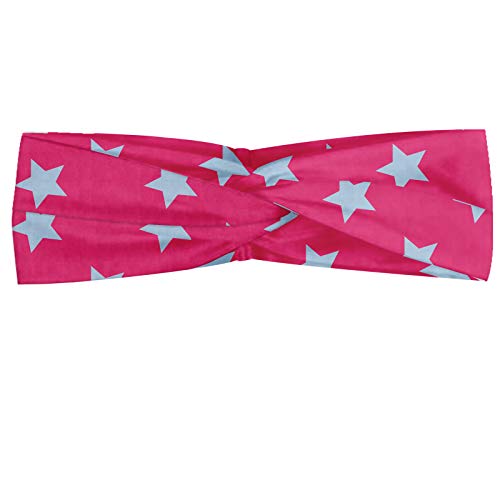 ABAKUHAUS Diadame Azul y rosa, Banda Elástica y Suave para Mujer para Deportes y Uso Diario Modelo retro Estrellas con sombras en colores pastel geométrico diagonal Disposición, Rosa y azul pálido