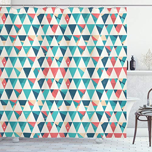 ABAKUHAUS Geométrico Cortina de Baño, triángulo de los hexágonos, Material Resistente al Agua Durable Estampa Digital, 175 x 200 cm, Turquesa Coral Teal