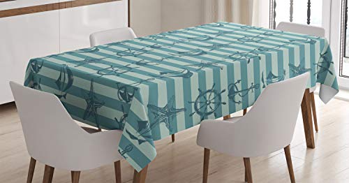 ABAKUHAUS Timon Mantele, Rueda de la Nave del Ancla, Resistente al Agua Lavable Colores No Destiñen Personalizado, 140 x 170 cm, Teal Beige