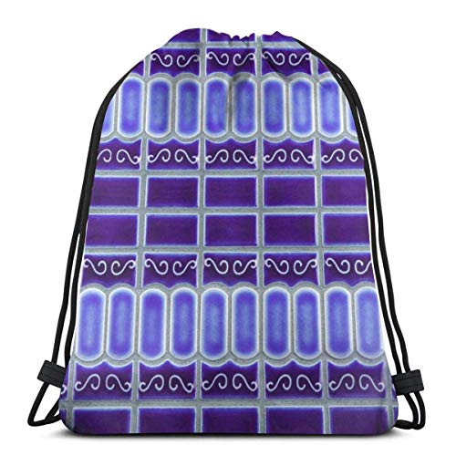 AEMAPE Mochila con cordón de diseño de Azulejos de Mosaico de Porcelana Azul Cobalto Saco de Gimnasio Bolsa de cincha Bolsa de Hilo 36x43 cm