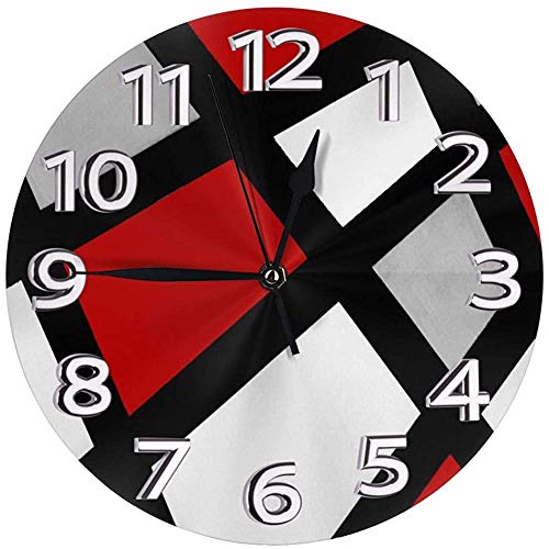 AEMAPE Reloj de Pared Redondo Rojo Gris Negro Blanco Geométrico PVC Reloj Círculo Reloj de Pared