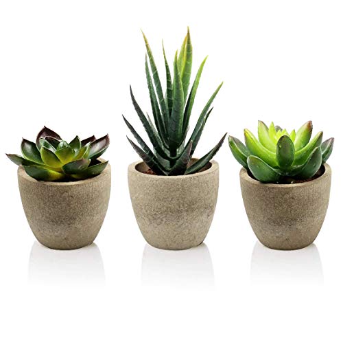 Aibesser 3 plantas suculentas artificiales, plantas artificiales con macetas grises, plástico falsificación, plantas verdes, decoración de mesa, hogar, balcón, oficina, regalo