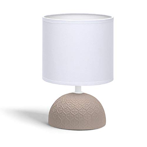 Aigostar - Lámparas de Mesita de Noche, Semioval Marrón, Cuerpo de Diseño Sencillo, Pantalla de Tela Color Blanco, Lámpara de Mesa E14. Perfecta para el Salón, Dormitorio o Recibidor, H24cm