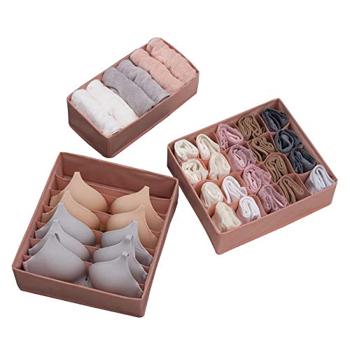 Aimili Caja de almacenamiento plegable para sujetadores, ropa interior, calcetines, corbatas y bufandas, caja de almacenamiento plegable, paquete de 3 unidades, color rosa