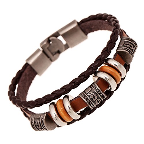 AIUIN 1X Retro Brazalete Patrón de Runas Pulsera de Cuero Trenzado para Hombre Pulsera Decorativa