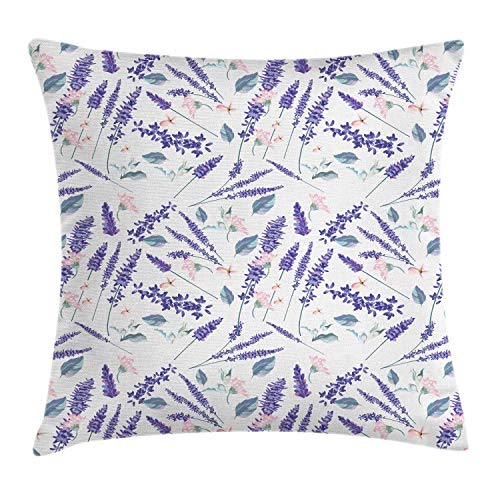 Alan Connie Funda de Almohada Violeta, Estampado Floral Continuo de Flores de Lavanda, Flores Silvestres provenzales, 45 X 45 CM