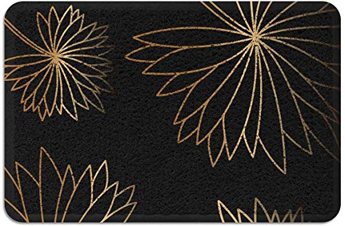 Alfombrillas Delanteras de Bienvenida con diseño Floral Antideslizantes para Interiores y Exteriores para jardín, Garaje, Patio, áreas de Alto tráfico, Oro Negro