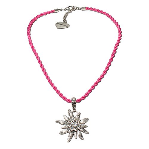 alpen susurro Tracht Cadena de acero de cordón blanco – de mujer con cornamenta de cadena rosa de fuchsia dhk100