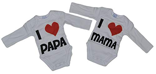Amomi PACK 2 BODY bebé algodón de 0 a 18 meses I LOVE MAMA I LOVE PAPA (3-6)