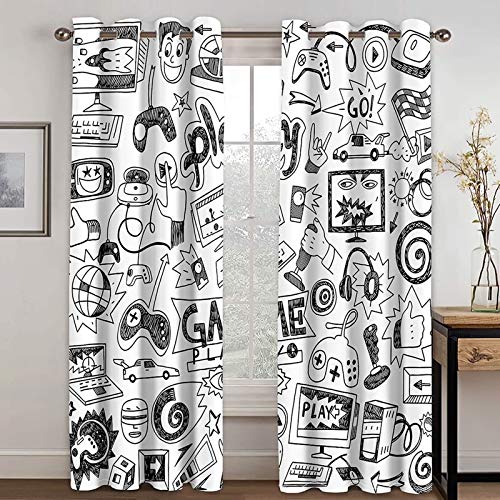 ANAZOZ 2 Cortinas Dormitorio Opaca Cortina Poliester Habitacion Play Game Consola de Juego Gris Negro Blanco Cortina de Dormitorio Tamaño 214x274CM