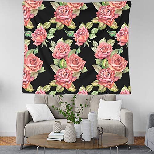 ANAZOZ Tapiz Tela Grande Poliéster Tapiz Flores de Rosas Rosa Negro Verde Rosa Negro Verde Tapiz Indio 150x100CM