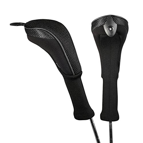 Andux 2 Pack Cuello Largo Cabeza de Palo de Golf híbridos Fundas Intercambiables nº Etiqueta CTMT-01, Negro