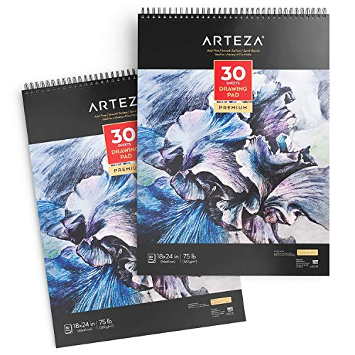 Arteza Cuadernos de dibujo | Pack de 2 blocs con hojas microperforadas | Cuadernos de dibujo encuadernados en espiral | Tamaño 45 x 70 cm | | 30 hojas 120 GSM | para diferentes medios secos