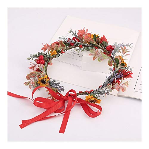 ARTFFEL Diadema de Navidad con girasol para dama de honor, tocado de Navidad, tocado de Navidad, tocado para niñas y vacaciones, color rojo, diámetro: 20 cm