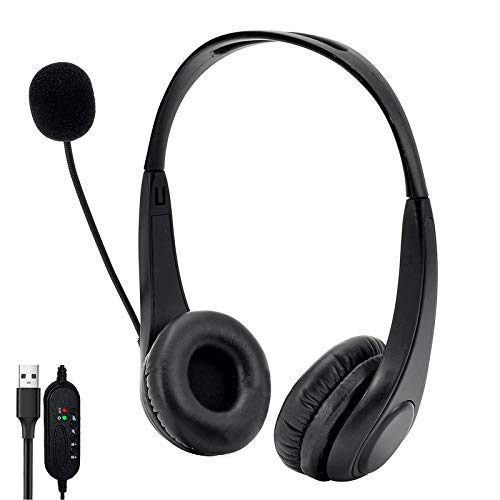 Auriculares con Microfono, Auriculares PC USB Sonido Estéreo Claro Cascos Business con Control de Volumen Livianos y Cómodos para Skype, Centros de Llamadas, Cursos Online, PC,Conferencia Telefonica