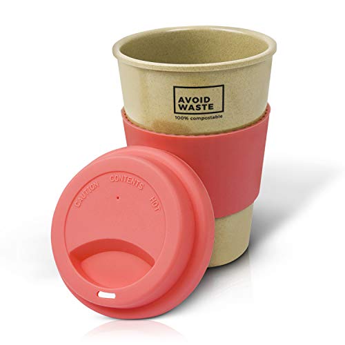 Avoid Waste - Vaso café SOSTENIBLE para llevar hecha de cáscara de arroz. Ese eco cup reutilizable es biodegradable, libre de BPA, apto para lavavajillas (rosa).