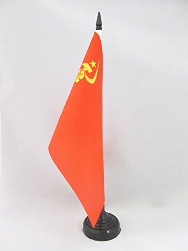 AZ FLAG Bandera de Mesa de la URSS con Mano 21x14cm - BANDERINA de DESPACHO ROJA - Comunista – SOVIÉTICA - Rusia 14 x 21 cm