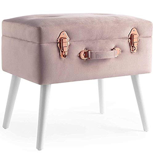 Beautify Pearlised Velvet Tronco de baúl Taburete Velvet Soft Touch 2 en 1 Rosa con oro rosa Detalles Asiento/Otomano Puf/Reposapiés Cambio banco zapatos