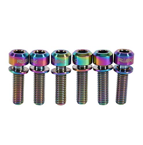 BIKERISK 6pcs los bulones con Arandelas Conjunto para MTB de la Bicicleta del vástago del Tornillo Tornillos de aleación de Titanio M5 x 18mm / 20mm vástagos cónicos Lavadora Cabeza,Rainbow,M5*18mm