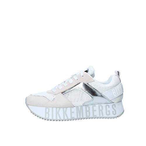 Bikkembergs Zapatos de mujer Art B4BKW0096 White Silver Color Foto Medida a elegir Plateado Size: 37 EU