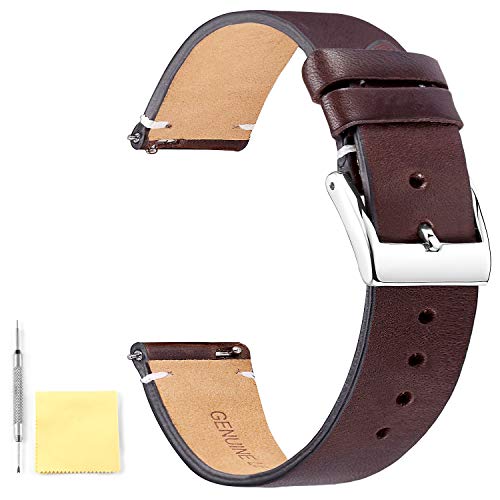 BINLUN Correas de Reloj de Cuero Genuino Bandas de Reloj de Cuero de liberación rápida con Cierre de Hebilla de Metal Inoxidable para Hombres Mujeres 12mm 14mm 16mm 18mm 20mm 22mm 24mm