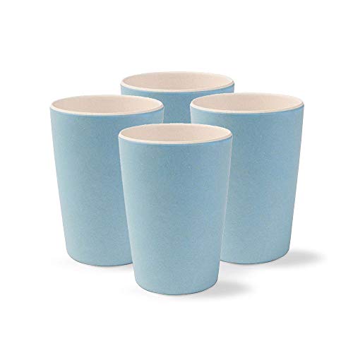 BIOZOYG Vajilla Infantil I 4 Tazas de bambú sin BPA, aptas para lavavajillas I Taza para Acampar Taza para niños Taza Natural para Beber Blanca/Azul 300 ml