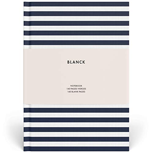 BLANCK – Cuaderno A5 Premium con tapa dura – Encuadernación de lujo de lona – Gran formato 15 x 21 cm – Papel sueco grueso 100 g/M2 – 140 páginas en blanco (Azul)