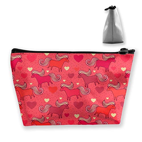 Bolsa de Maquillaje Estuche de Viaje Patrón de Caballos escandinavos Rojos Organizador de Almacenamiento Impreso para Las Mujeres niñas portátil