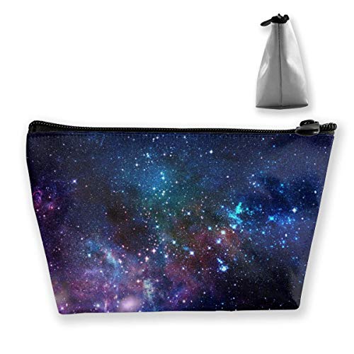 Bolsa de Organizador de Almacenamiento Trapezoidal Premium Bolsa de Aseo portátil Bolsa de Maquillaje Bolsa de Embrague de Aseo de Viaje con Cremallera (Galaxia Azul púrpura)