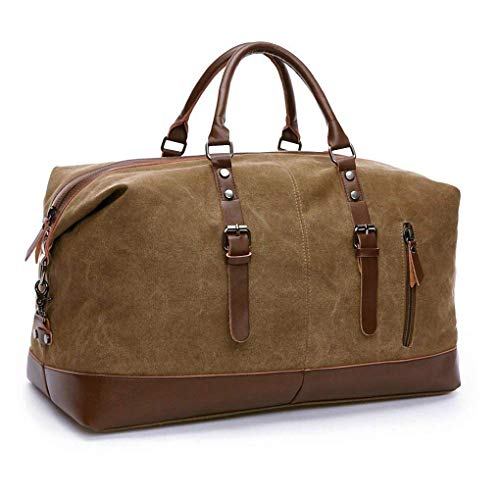 Bolsa de viaje de lona de gran capacidad, bolsa de hombro portátil, bolsa de viaje unisex con decoración de piel sintética, bolso cruzado de negocios, bolsas de negocios